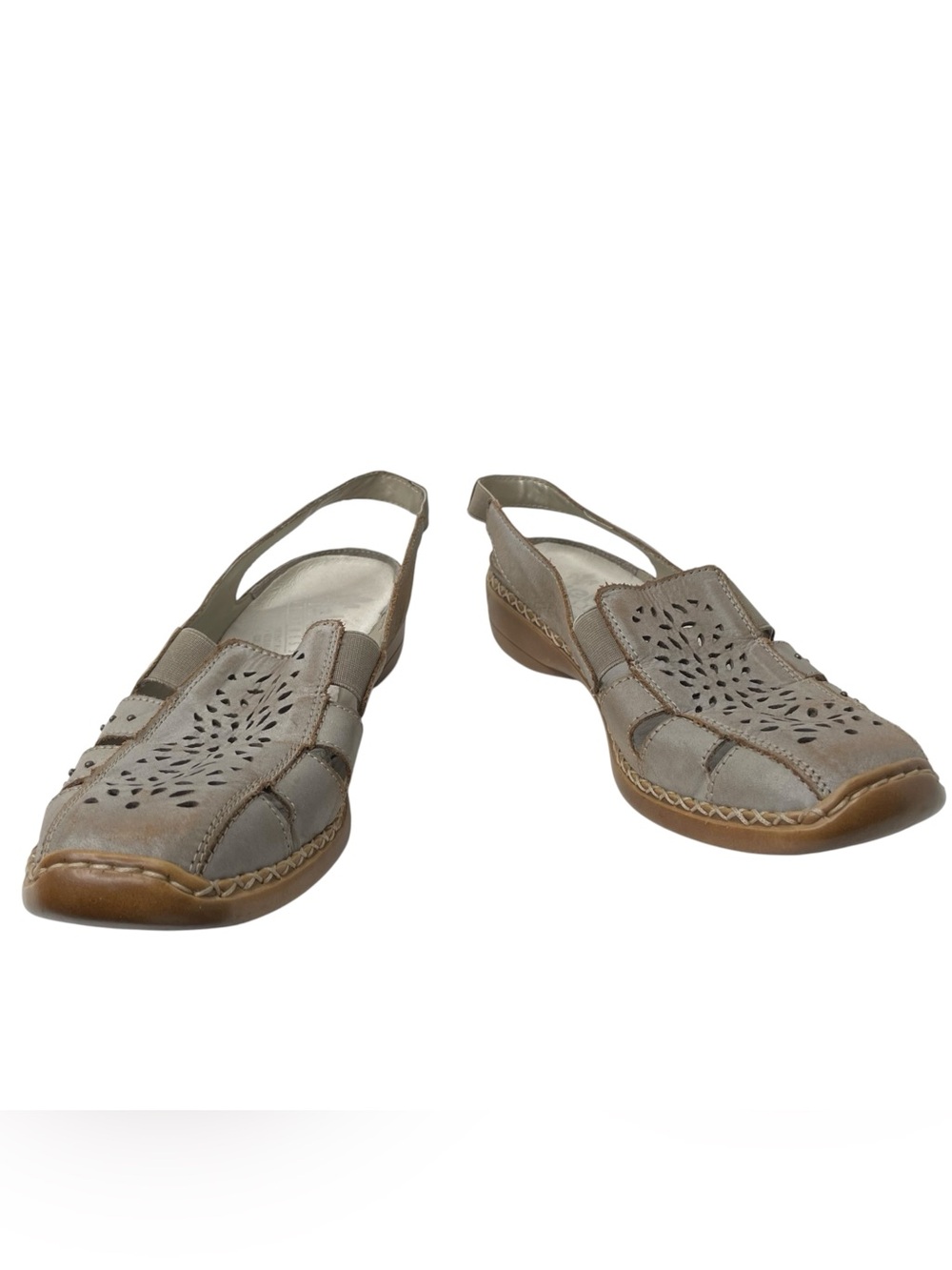Rieker Women’s Doris Slingback Shoe Size 39 Taupe Leather Slip On Sandals